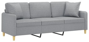 Sofá 3 lugares + almofadas decorativas 180cm tecido cinza-claro