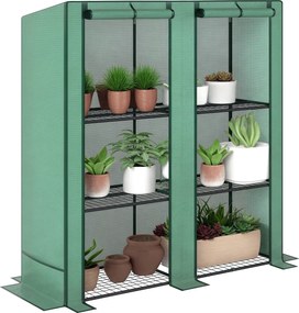 Estufa de jardim 144 x 48 x 152 cm com prateleiras metálicas de 3 níveis, estufa de varanda com cobertura em PE e telhado inclinado, verde