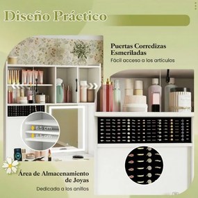 Toucador com Espelho e Iluminação com Tomadas 3 Modos de Iluminação Brilho Ajustável Branco