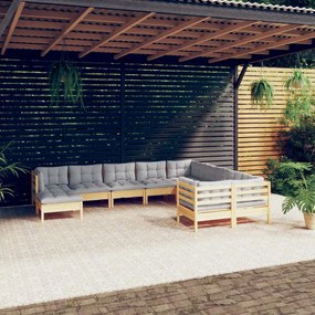 vidaXL 10 pcs conjunto lounge de jardim c/ almofadões cinza pinho