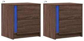 Mesas cabeceira LEDs 2 pcs derivados madeira carvalho castanho