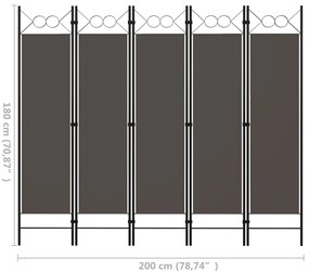 Divisória de quarto com 5 painéis 200x180 cm antracite