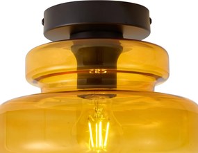 Plafon de teto retro preto com vidro laranja - Denise