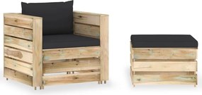 vidaXL 2 pcs conj. lounge jardim c/ almofadões madeira impreg. verde