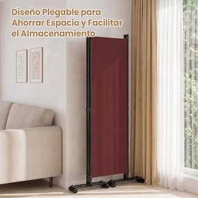 Biombo  Separador de Ambientes Dobrável de 4 Painéis, 221 x 35,5 x 173 cm, Rodas Multidirecionais com Travão, Castanho