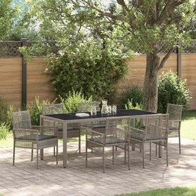 vidaXL Conjunto de Jantar de Jardim de 7 Peças com Almofadas Cinza em Rattan Poliéster