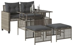 4 pcs conj. sofás jardim c/ almofadões vime PE/vidro