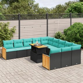 vidaXL 11 pcs conjunto sofás de jardim c/ almofadões vime PE preto