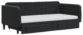 Sofá-cama com gavetão e gavetas 90x190 cm veludo preto