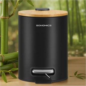 Caixote de lixo para casa de banho com tampa e pedal silencioso, 3 litros, preto