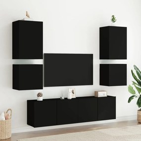 6 pcs móveis de parede p/ TV derivados de madeira preto