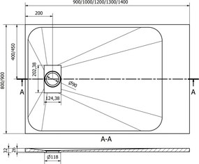 Mexen Hugo base de duche retangular SMC 140 x 80 cm, cinza - 42618014