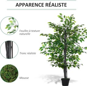 Árvore artificial, planta artificial, ficus, altura 1,45 m, tronco, ramos, liana, líquen, folhas, muito realista, vaso incluído