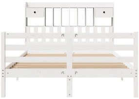 Cama com estante sem colchão 140x200 cm pinho maciço branco