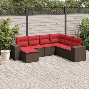 vidaXL 7 pcs conjunto de sofás jardim c/ almofadões vime PE castanho