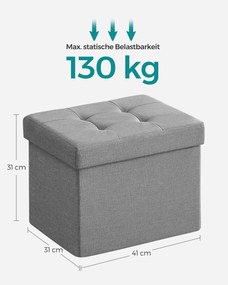 Banco com espaço de arrumação 31 x 41 x 31 cm cinzento claro
