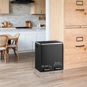 Caixote do lixo com 2 compartimentos 41 x 31,5 x 47 cm preto