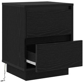 Mesa de Cabeceira com Luzes LED Preta 39x34,5x50 cm