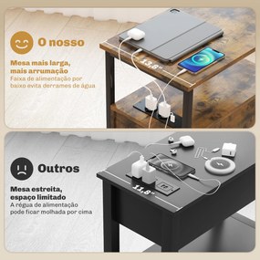 Mesa Auxiliar com Estação de Carga Entrada USB e Tomada Elétrica Mesa