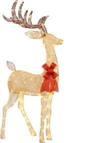 Outsunny Reno Luminoso de Natal Decoração de Natal com 137 LEDs Branco Quente Iluminação Natalícia 66x25x135 cm Dourado | Aosom Portugal