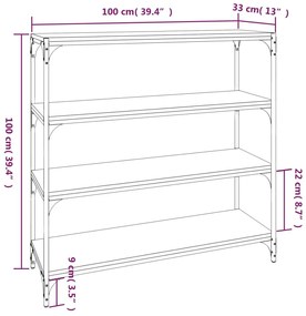 Estante 100x33x100 cm derivados de madeira e aço cinza sonoma