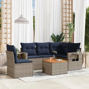 vidaXL 6 pcs conjunto sofás p/ jardim c/ almofadões vime PE cinzento