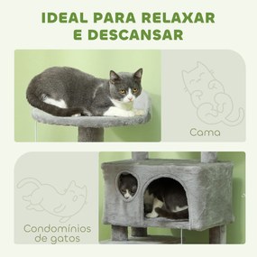 Arranhador para Gatos com Postes de Sisal Plataformas Cavernas Bolas Pendentes e Redes 49x49x138 cm Cinza Claro