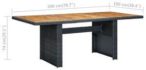 Mesa de jardim vime PE/madeira acácia maciça cinzento-escuro