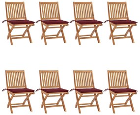 vidaXL Cadeiras de jardim dobráveis c/ almofadões 8 pcs teca maciça