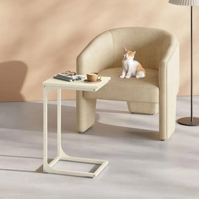 Mesa auxiliar em forma de C com estrutura metálica resistente 30 x 40 x 62 cm Creme