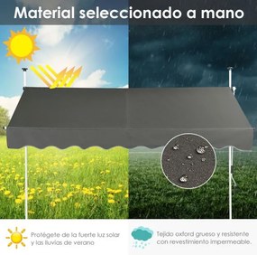 Toldo Telescópico e Retrátil 250 x 125 cm Resistente aos Raios UV Impermeável com Manivela Manual e Altura Ajustável para Janela Varanda Cinza