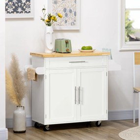 Carrinho de Cozinha com Prateleira Interior Ajustável Gaveta Barra e Suporte para Temperos 109x40x89 cm Branco