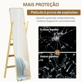 HOMCOM Espelho de Pé com Cabideiro Espelho de Corpo Inteiro 40x35x147c