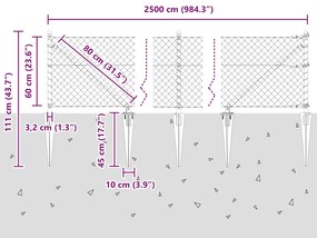 Conjunto de Postes de Cerca Prateado 25 x 0.6 m Aço galvanizado
