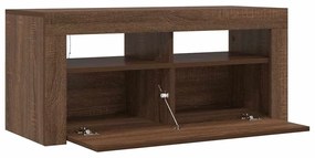 Móvel de TV com luzes LED 90x35x40 cm carvalho castanho