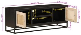 Móvel de TV 110x30x40 cm mangueira maciça e ferro preto