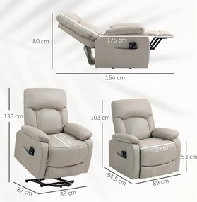 Poltrona elevatória elétrica, 89 x 94,5 x 103 cm poltrona relax elétrica com função de massagem e aquecimento, cinzenta