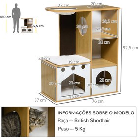 PawHut Casa para Gatos de Madeira 92,5cm Torre para Gatos com 2 Cavern