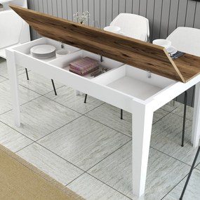 Mesa de Jantar "Milano" com Arrumação – 145x88x75 cm – Branco e Noguei