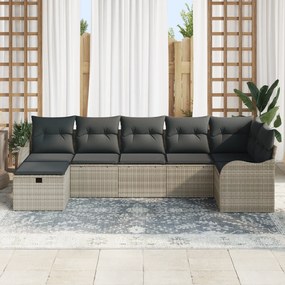 Conjunto de Sofá de Jardim de 7 Peças com Almofadas Cinza Claro em Rat