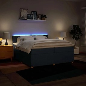 Cama com molas/colchão 200x200 cm tecido azul