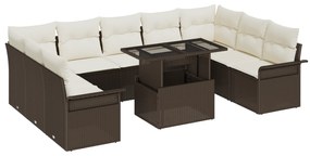 Conjunto de Sofá de Jardim vidaXL de 10 Peças com Almofadas Castanho R