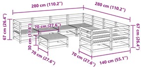 9 pcs conjunto sofás de jardim madeira de pinho castanho mel