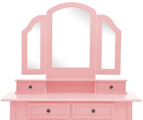Conjunto toucador c/ banco 100x40x146cm madeira paulownia rosa