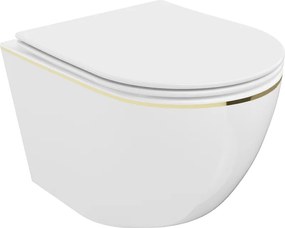 Mexen Lena sanita wc Rimless com assento soft close slim, duroplast, branco/linha dourada - 30224005