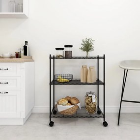 vidaXL Unidade de 3 prateleiras com rodas 60x35x81 cm 150 Kg preto