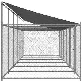 Jaula para cão com telhado/portas 12x2x2m aço galvanizado cinza