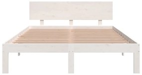 Estrutura de cama casal 135x190 cm madeira maciça branco
