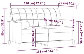 Sofá 2 lug. +almofadas decoração 120cm tecido cinza-acastanhado