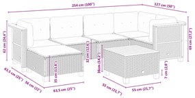 7 pcs conjunto sofás p/ jardim c/ almofadões vime PE cinzento
